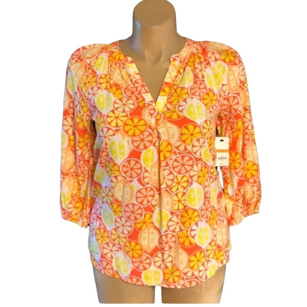 NWT Crown & Ivy Top SMALL Orange, Yellow,  White